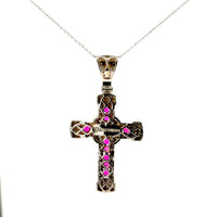 Cruz de Oro Blanco 14K con Zafiro Rosa