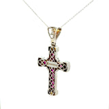 Cruz de Oro Blanco 14K con Zafiro Rosa