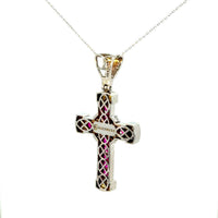 Cruz de Oro Blanco 14K con Zafiro Rosa