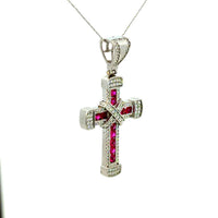 Cruz de Oro Blanco 14K con Zafiro Rosa