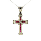 Cruz de Oro Blanco 14K con Zafiro Rosa