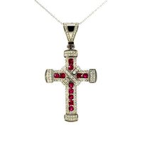 Cruz de Oro Blanco 14K con Zafiro Rosa