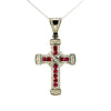 Cruz de Oro Blanco 14K con Zafiro Rosa